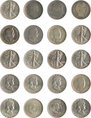 Подборка из 20 монет номиналом 1/2 доллара США 1893-1952 годов